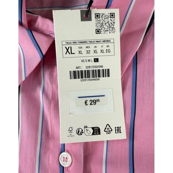 NWT Zara Womens XL Pink Striped Button Down Long Sleeve Layering Shirt - Picture 3 of 11
